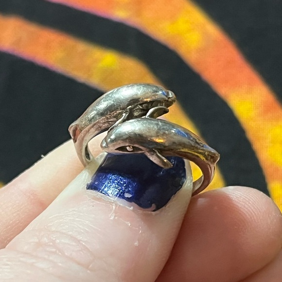 Vintage Jewelry - VTG Whimsigoth Dolphin Sterling Silver 925 Size 6 1/2 Bypass Ring